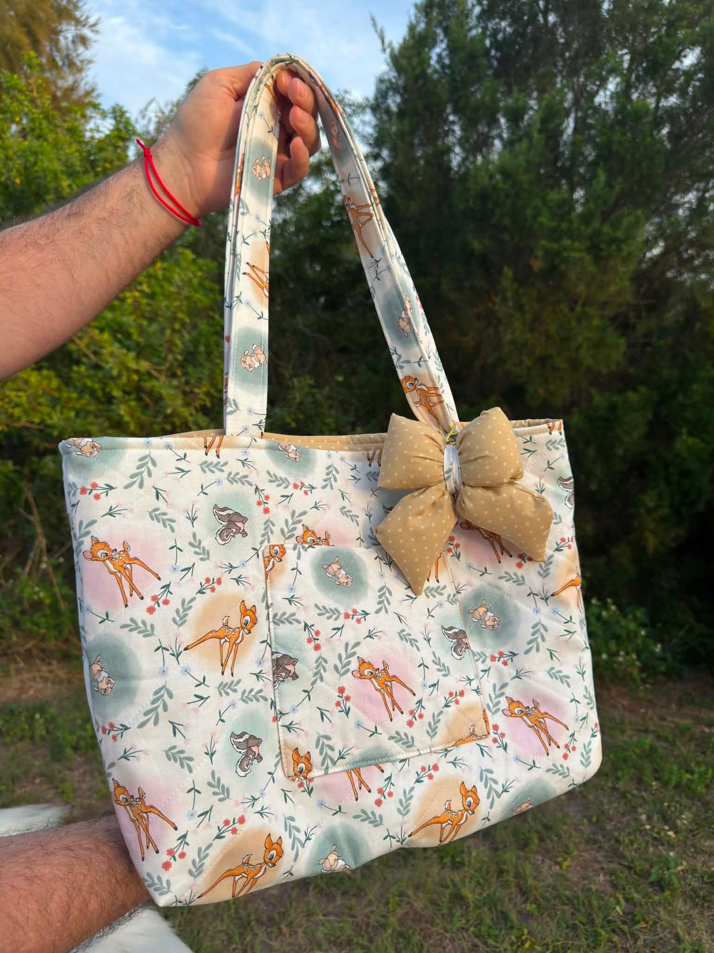 Bambi Handmade tote with removable puffy bow