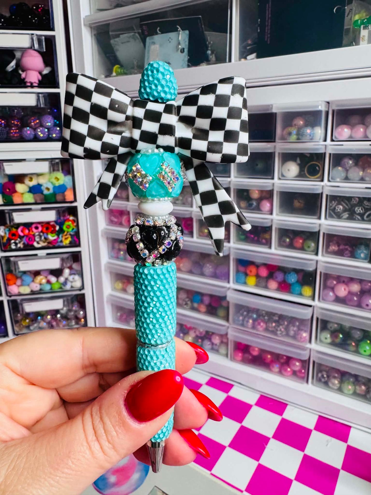 Teal Black White Check