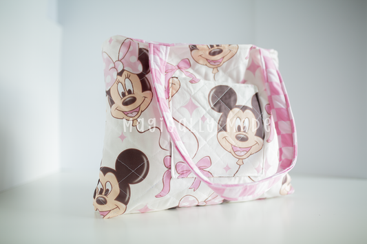 Mouse Balloons and Bows Hand Sewn Quilted Tote Bag